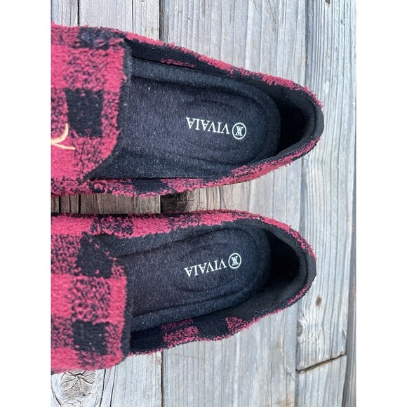 Vivaia Samantha Women's 40.5 US 9-9.5 Square Toe Mink-Knit Flats Red Plaid Deer - Picture 3 of 10